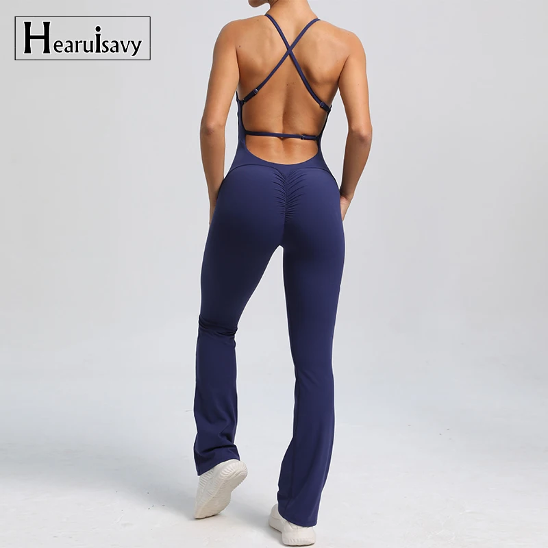 Hearuisavy Backless Sleeveless One-piece Suit Female Rompers Quick Dry Sexy Yoga Clothes Workout Bodysuits Sports Jumpsuit Women