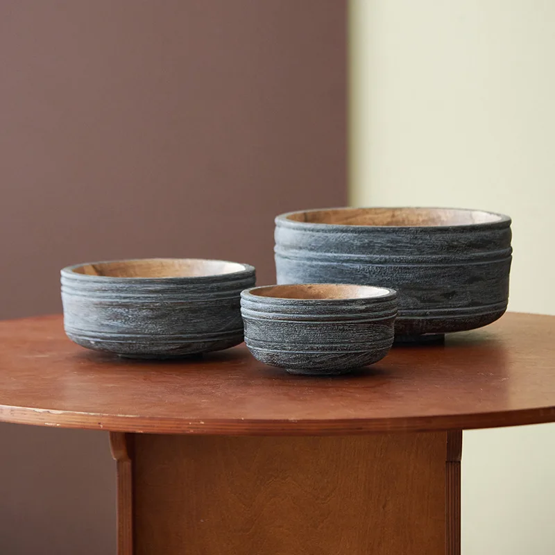 

New Chinese decorative wooden bowl, mango wood fruit plate, model room, coffee table, restaurant, homestay decoration, storage t
