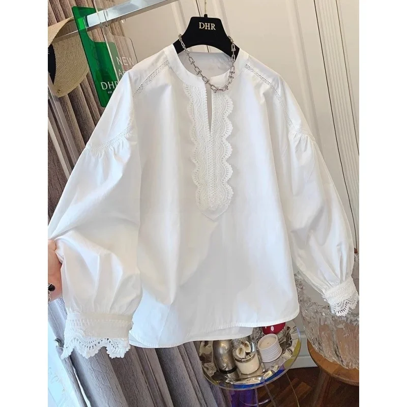 

Loose Fit Lace Long Sve White irt for Men And Women Spring Thin irt Youth Trend Wear Resistant American Sle Casual Wear