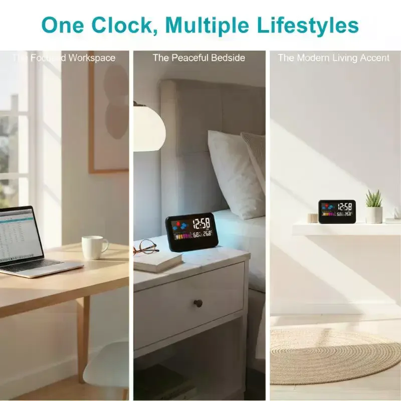 Smart Digital Clock with Night Backlight, Alarm Clock & Hygrometer for Home Bedroom Desk Table
