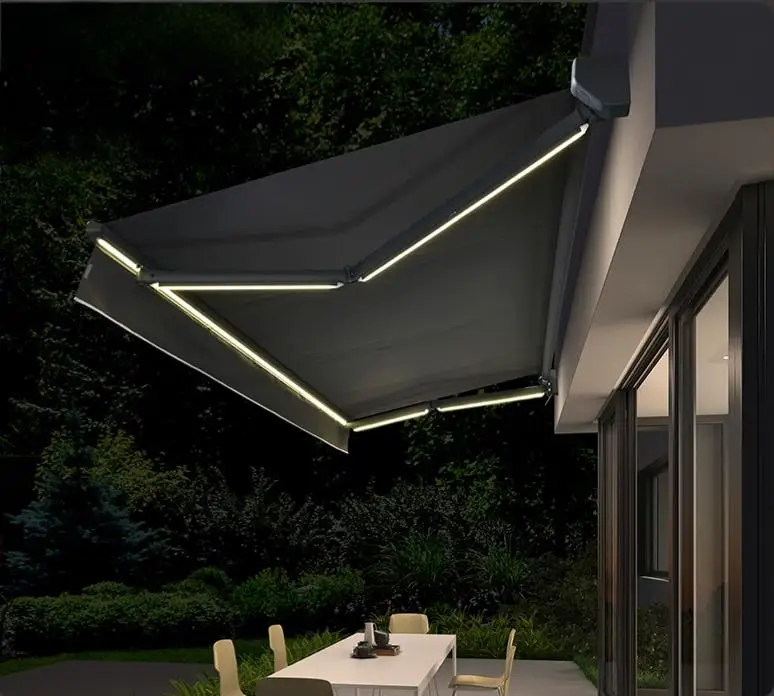 Electric Remote Control Telescopic Sunshade Aluminum Alloy Frame Outdoor Door Balcony Rain Shelter Durable Polyester Sail 100%