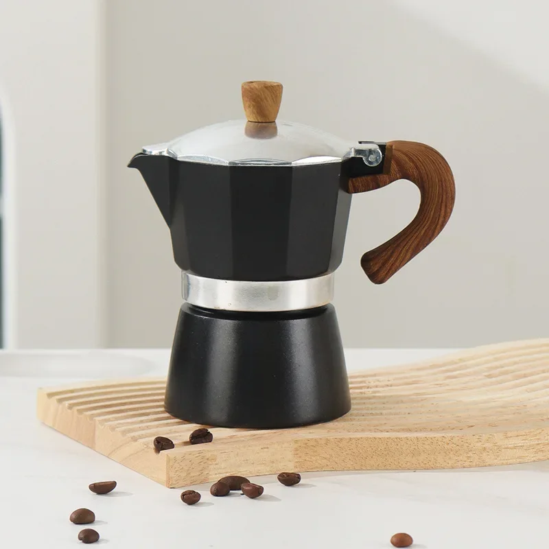 1/3/6 Espresso Cups  Vintage Wooden Handle Electric Espresso Machine Moka Pot Classic Italian Portable Cafe Tool Kitchen Cafe