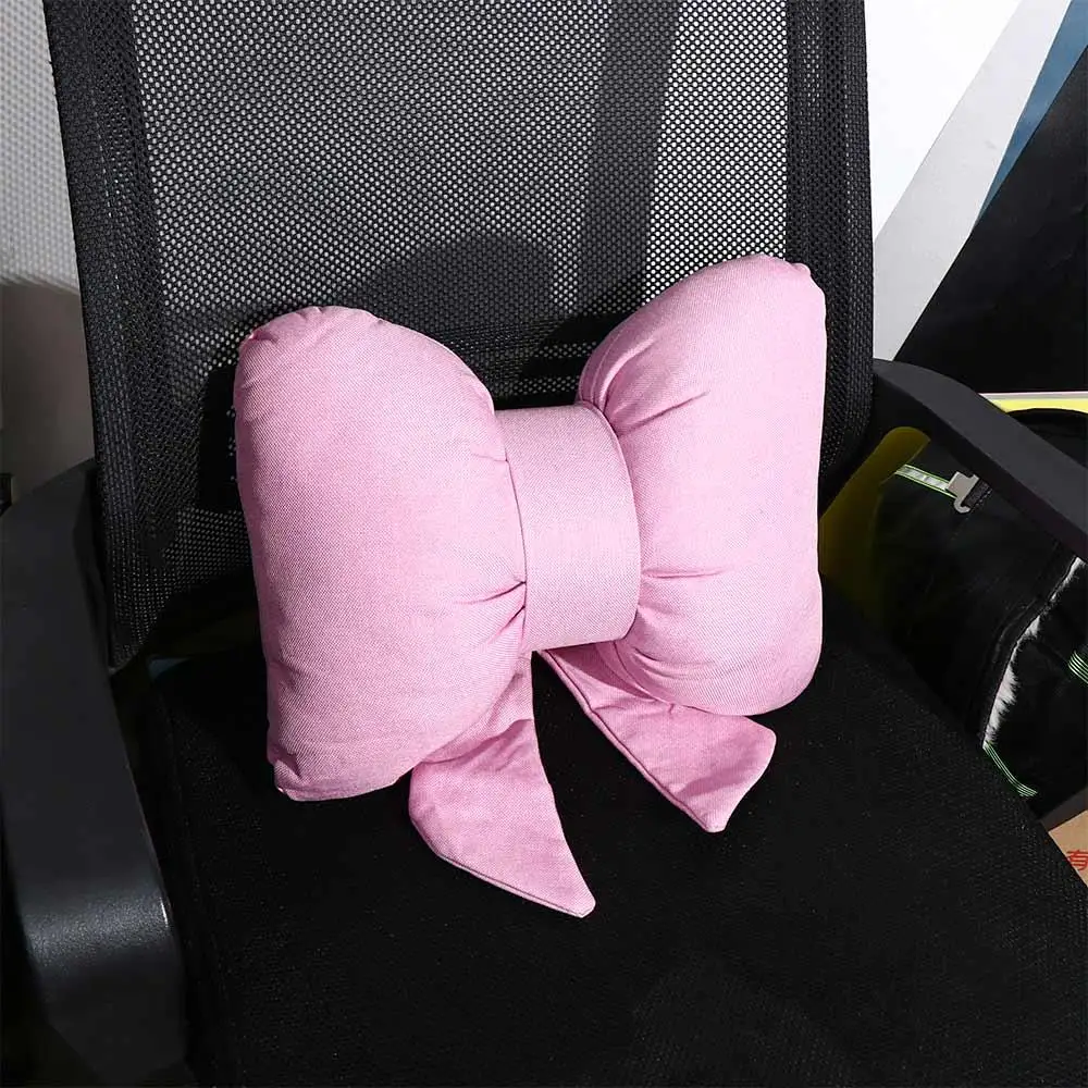Waist Pillow Ribbon Bow Linen Bow Car Headrest Streamer Cotton Ribbon Bow Car Neck Pillow Brethable Ergonomic Car Seat