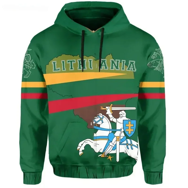 

Lithuanian flag 3D printed national emblem hoodie men long sleeve hooded tracksuit coat men's clothing