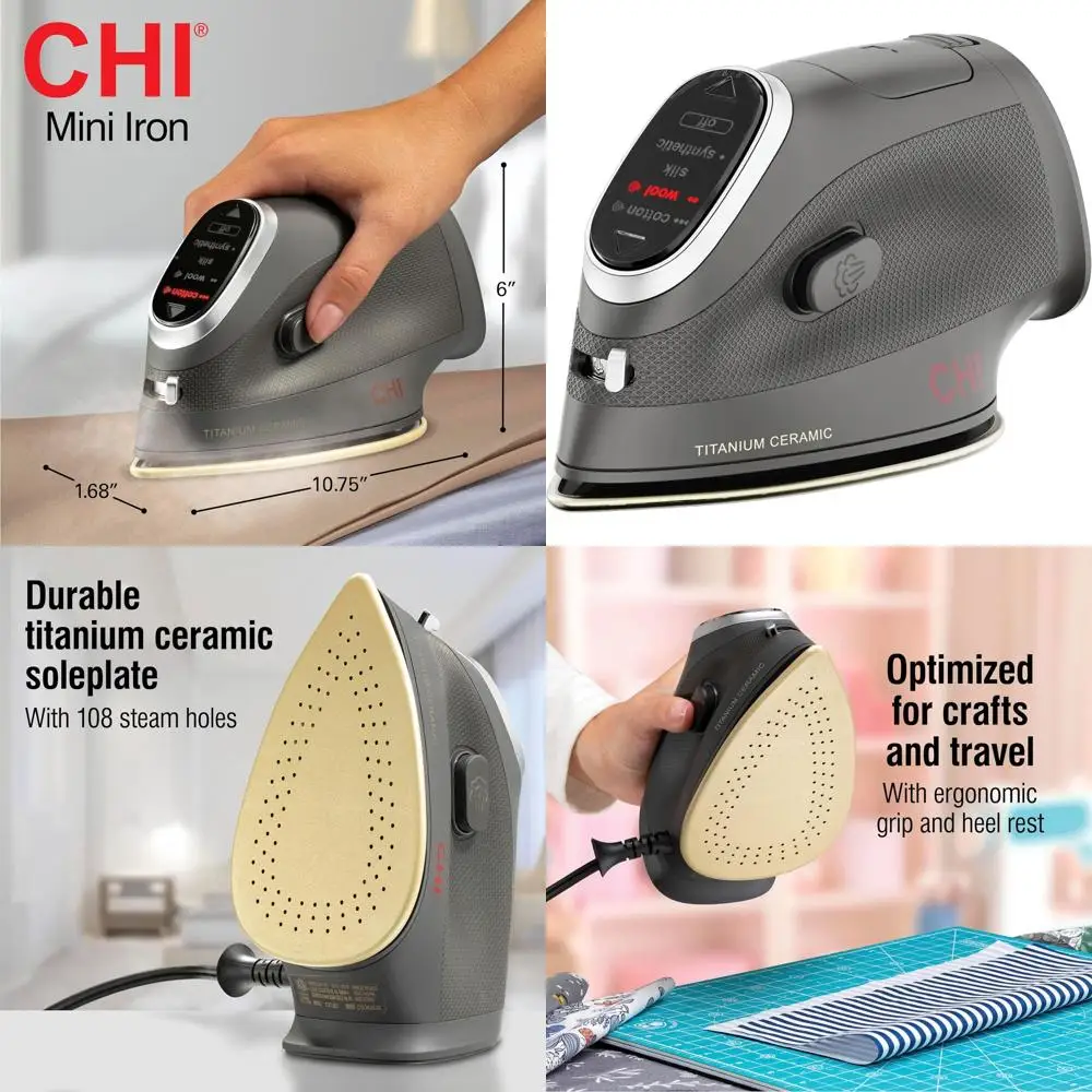 

Портативный титаново-керамический дорожный утюг, 1000 Вт, удлинитель 10 футов, 3-режимное автоматическое отключение, идеально подходит для одежды, шитья, рукоделия, черный