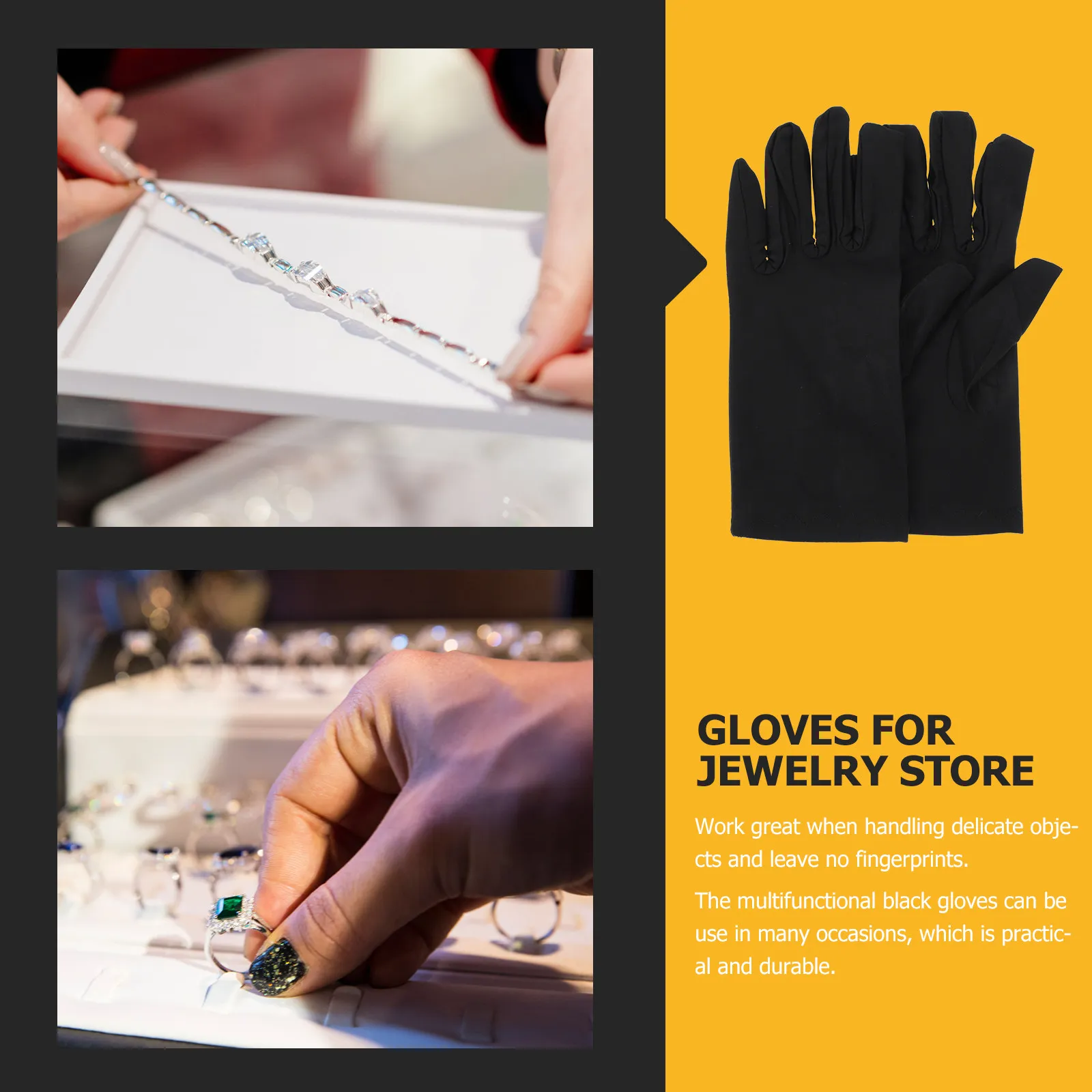 

2Pairs Black Gloves for Jewelry Stores Elastic Washable Durable Multifunctional Black Gloves Polyurethane Gloves,