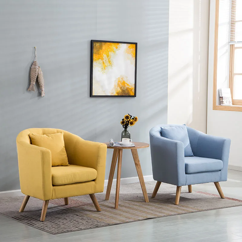 

Luxury wooden fabric sofa living room single comfortable horizontal chair