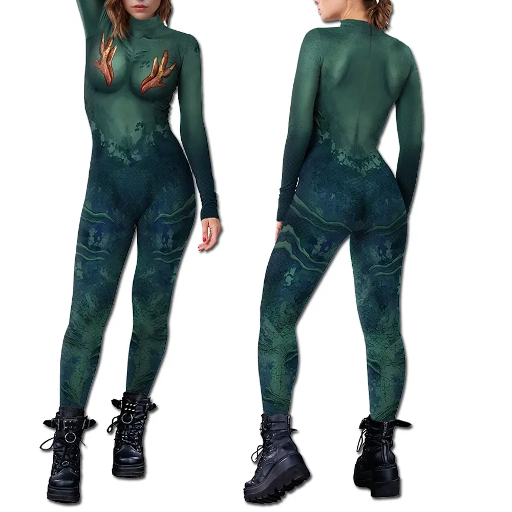 

Gothic Cosplayer Bodysuit Halloween Jumpsuit Adult Long Sleeve Zipper Catsuit Carnival Party Fancy Witch Cosplay Costume