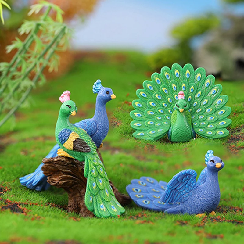 ミニチュアピーコック装飾,1ピース,ミニ植木鉢,妖精の彫像,樹脂装飾,手作り,マイクロアクセサリー