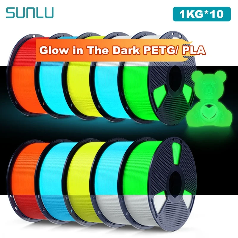 

SUNLU 10 кг светящаяся в темноте нить PETG/PLA аккуратная светящаяся нить 1,75 мм 1 кг нить подходит для большинства 3D-принтеров FDM