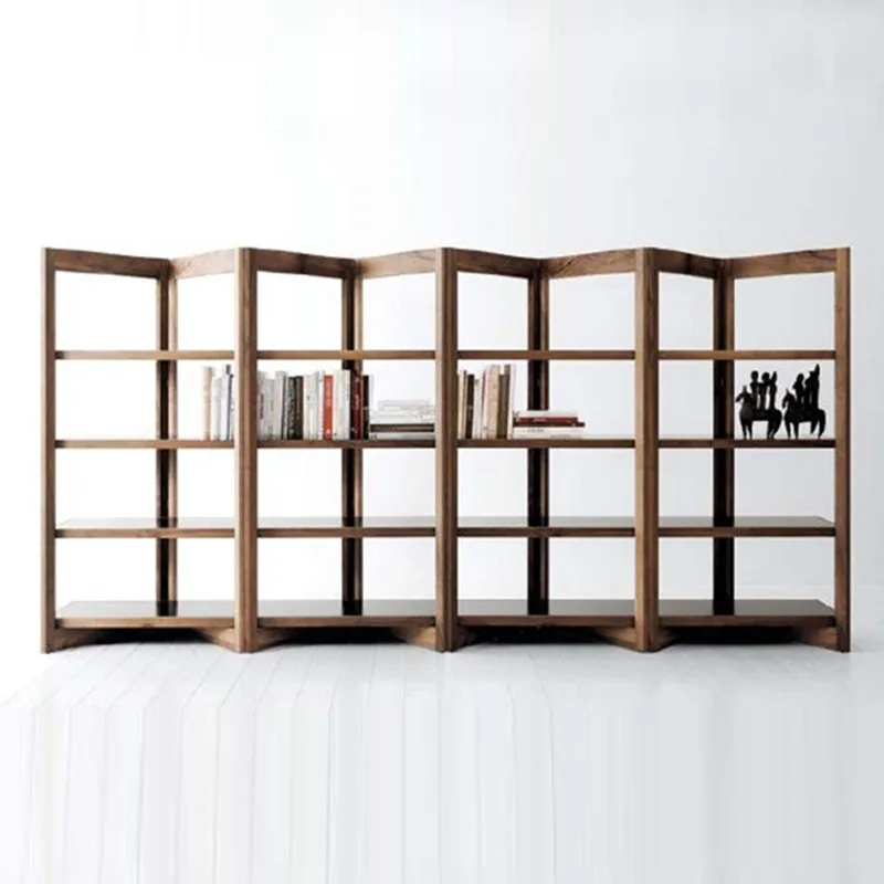 Simple modern solid wood bookshelf shelf floor-to-ceiling retro office screen partition Bogu tea house display rack