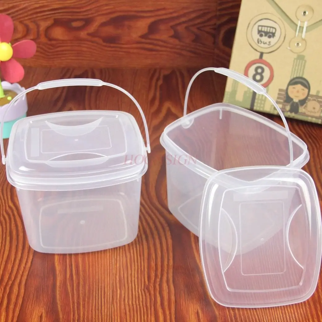 1pcs Transparent square small bucket, plastic small bucket, brush bucket, art bucket, pen washing bucket with lid