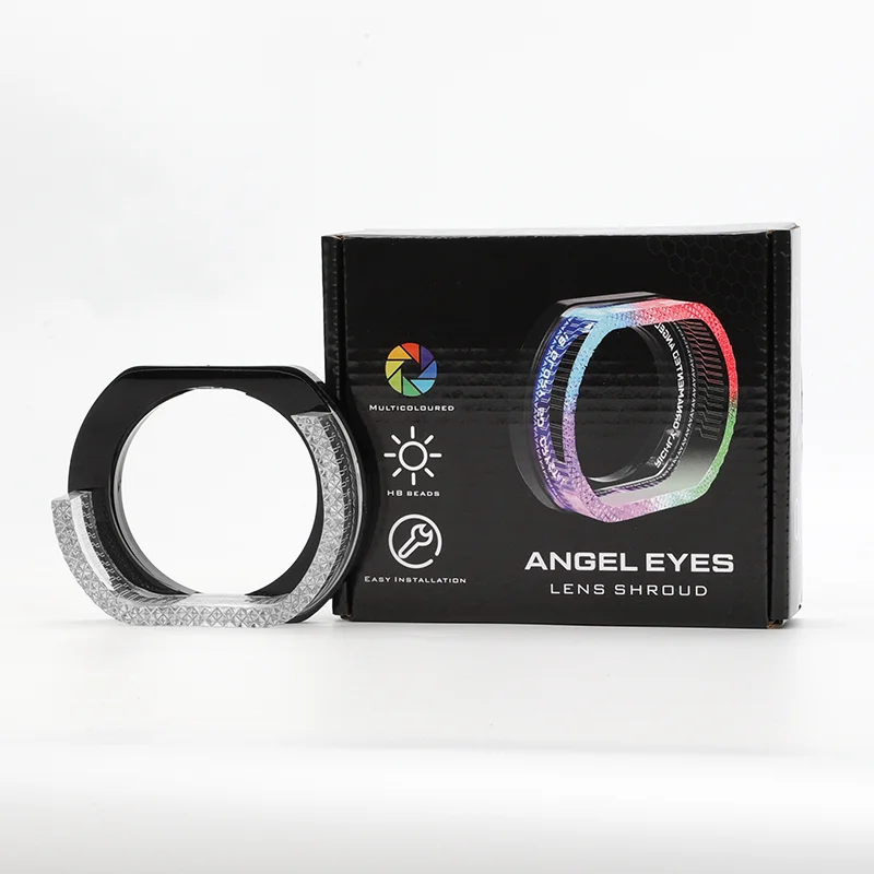 

2.5" 3" 2X Angel Eyes UO App Control Auto Headlight Car Accessories RGB Projector Lens Masks Rectangular Halo Rings Crystal Lamp