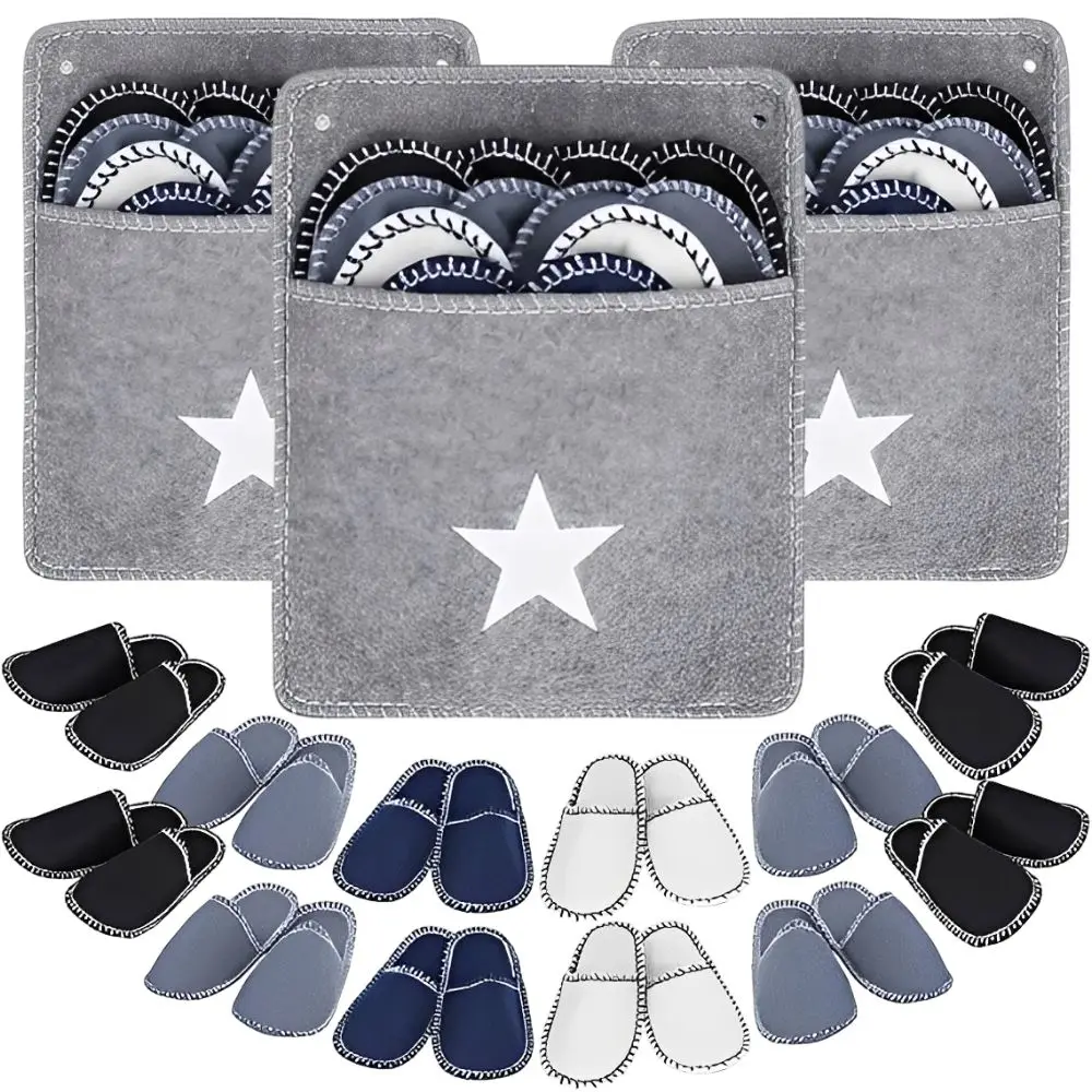 1 Juego de 6 Pares de Pantuflas Desechables de Fieltro y Bolsa de Almacenamiento de Fieltro con Diseño de Estrella para Hotel, Viajes, Familia, Suministros de Calzado para Interiores YMY