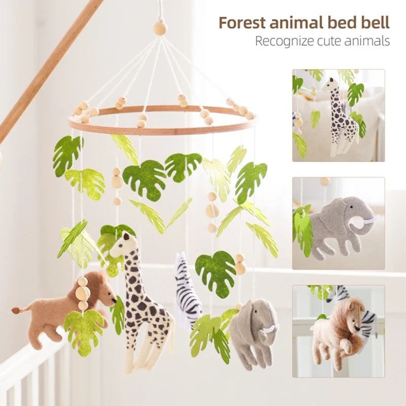 Baby Crib Mobile Rattle Toy For 0-12 Months Cartoon Felt Forest Animal Bed Bell Hanging Wooden Bracket Mobile Newbaby Rattle Toy