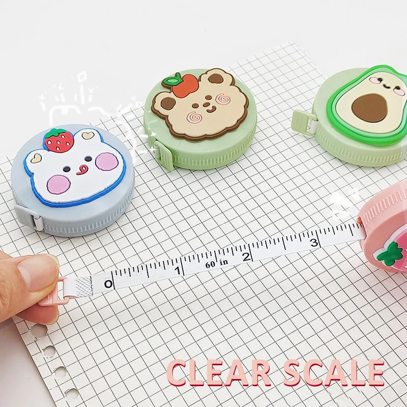 Cartoon Tape Measure 0-150cm 0-60 Inch Mini Portable Cute Animal Shape Key Ring Automatic Tape Measure Panda Frog Piggy Tiger