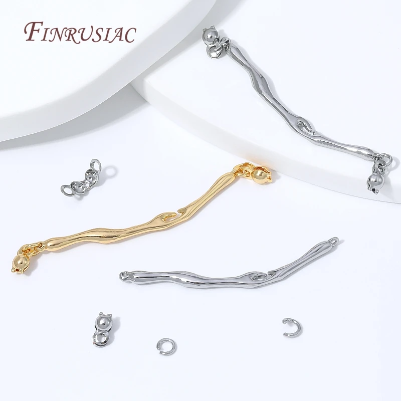 18K Gold Plated Pearl Connector Double End Crimp Caps Irregular Wave Branch Hook Clasp Semi Finished DIY Jewelry Findings
