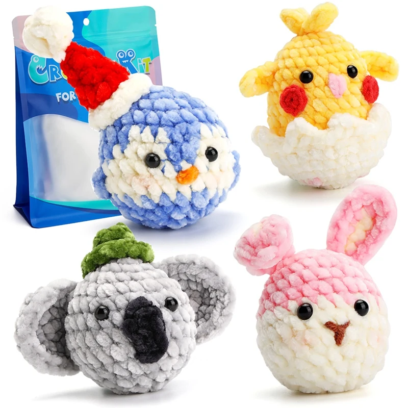 

Hot Sale Crochet Kit DIY Cute Animals Crochet Kit With Knitting Yarn Needles Plush Doll Easy(Birdie, Rabbit, Koala, Chick)