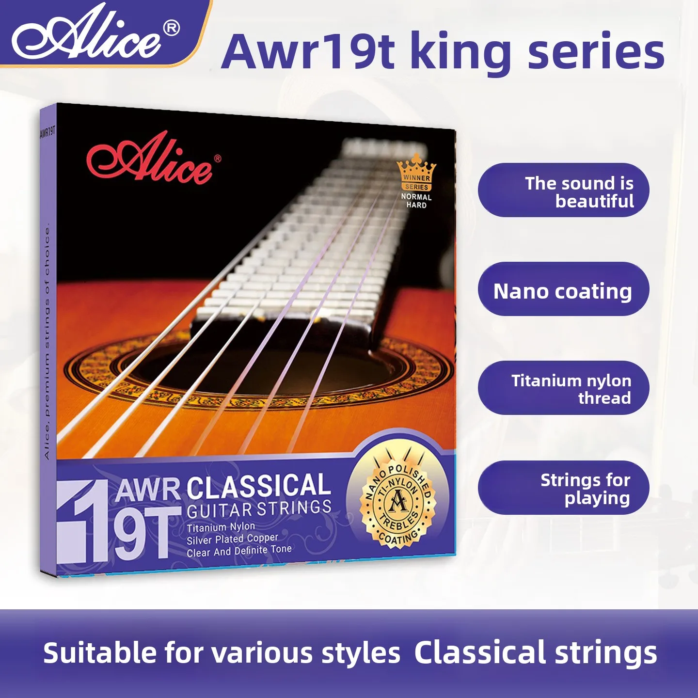 Classical Guitar Strings Alice Awr-19T Nylon High Tension 6 Pieces Full Set String For Classical Guitar