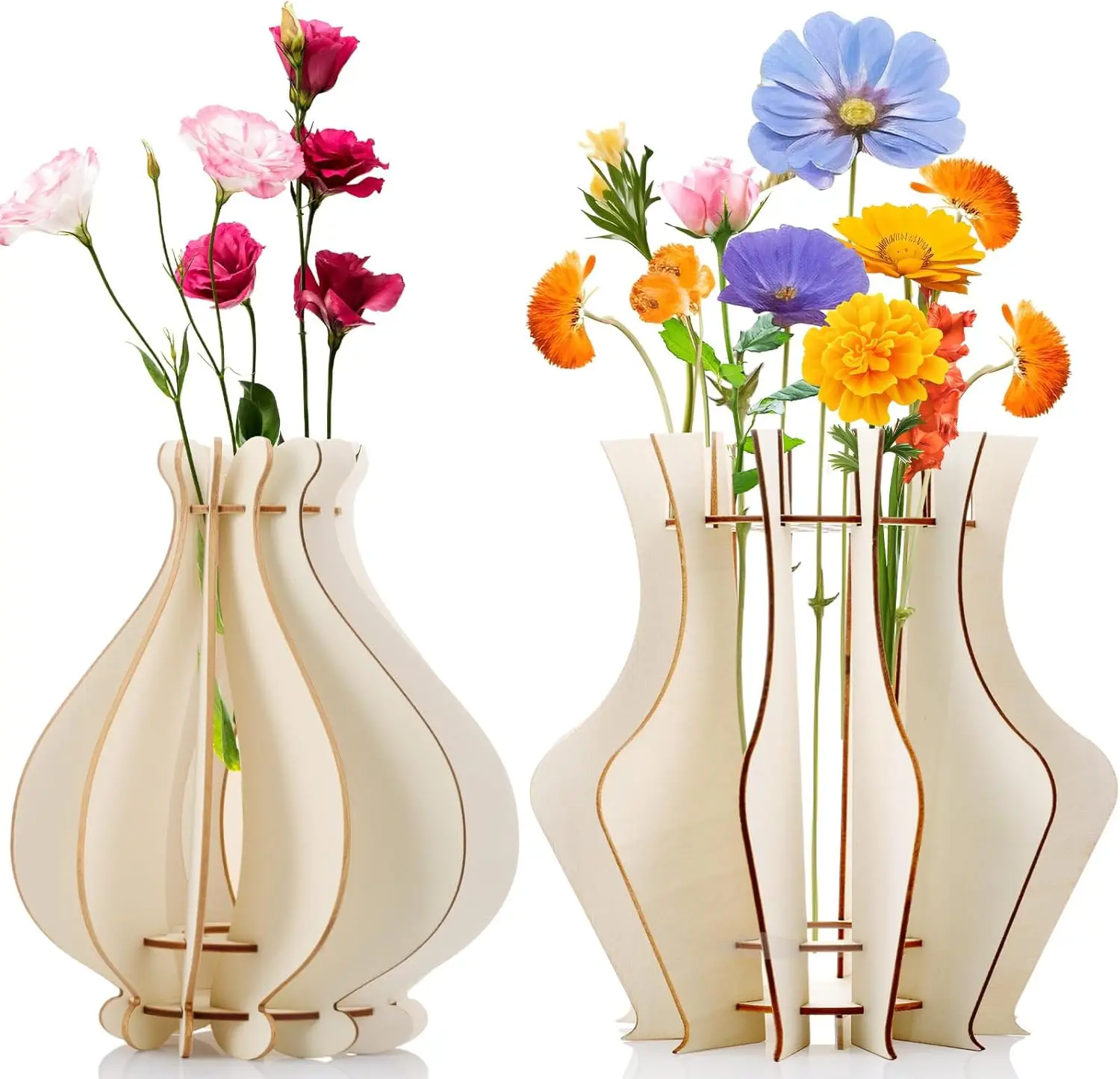 1 PC Wooden Puzzle Flower Vase Home Decor Accessory Flower Bouquet Building Set Eco-Friendly Wood Flower Vases for Home Decor