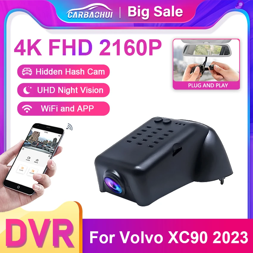 

New product! Plug and play Hidden Car DVR WiFi Video Recorder UHD 4K Dash Cam Camera For Volvo XC90 2023 Dashcam Car Accessories