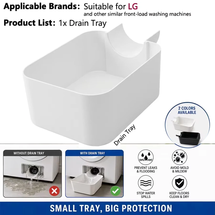 Washing Machine Drain Pan, Water Catcher Tray for Front Load Washer Filter Cleaning, Laundry Floor Spill Protector Tool  for LG