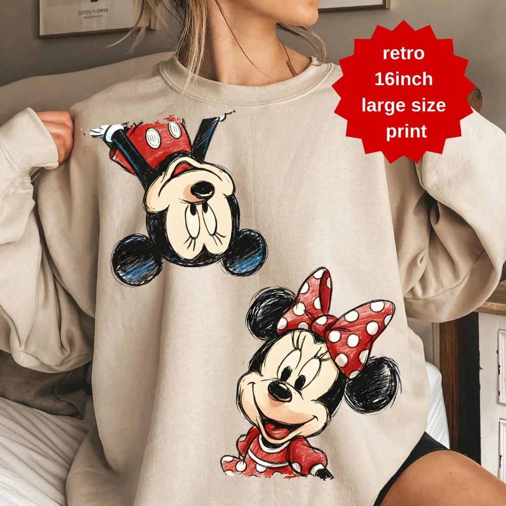 

Худи в стиле ретро с Микки и Минни Маус, персонажи Диснея, подарки с Микки и друзьями, повседневные толстовки с круглым вырезом для пар