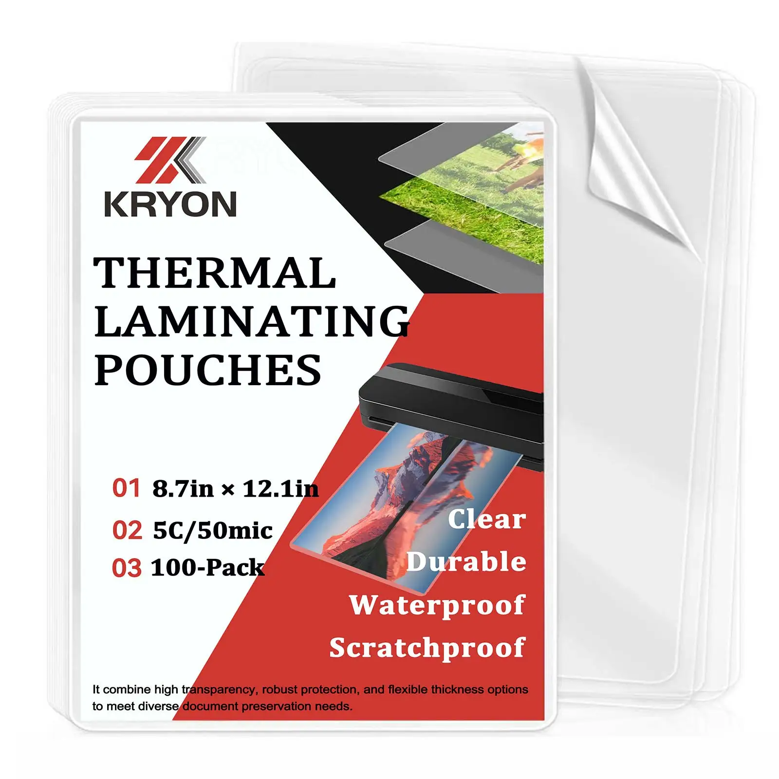 

100 Sheets A4 Thermal Laminating Pouches, 5C/6C Clear Laminator Sheets, Waterproof & Anti-Fog Laminating Sleeves for Documents,