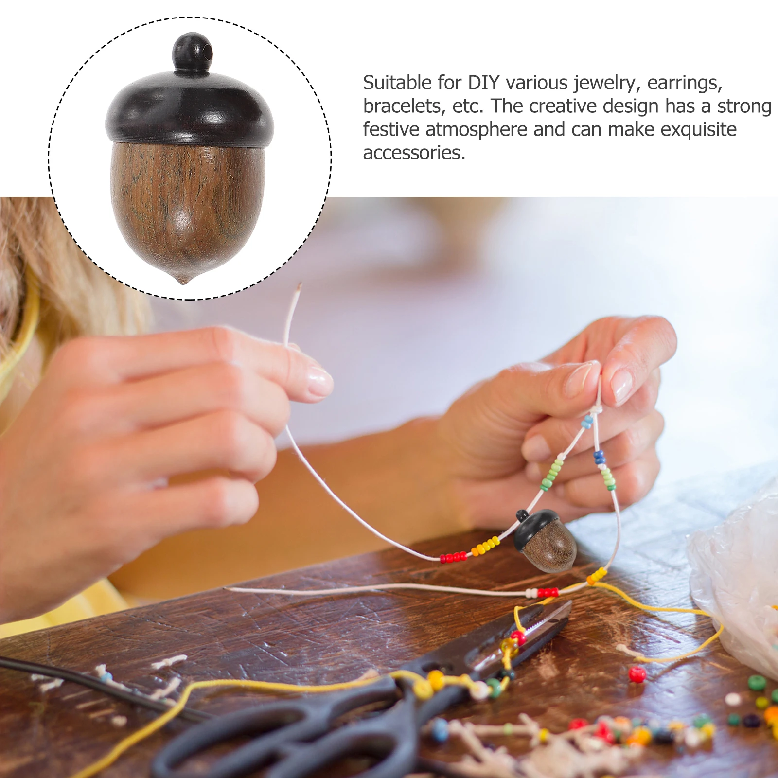 

2 Pcs Wooden Nut Pendant Fall Ornaments Acorn Decorative Necklace Filler Small Acorns for Tree Miss Decorations