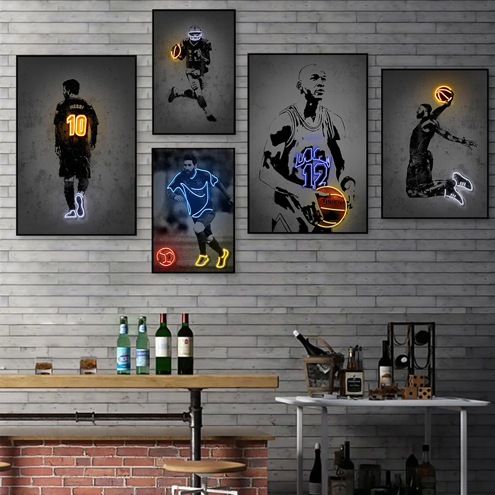 Graffiti joueurs de basket-ball toile peinture effet néon sport étoiles affiches Football mur Art imprime pour chambre décor à la maison photo