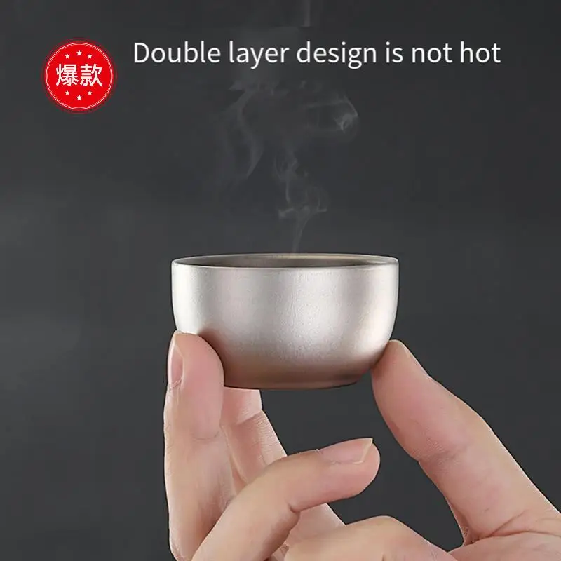 

Titanium Cup Pure Titanium Tea Cup 45Ml Double Layer Teacup For Camping Hiking Backpacking Home Office 2PCS Tea Cup