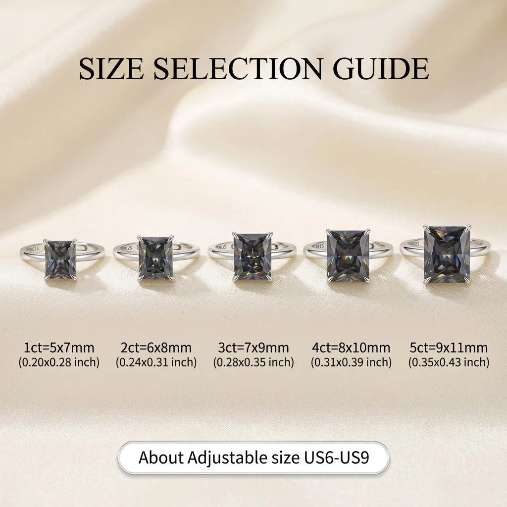 BOCARMAN Radiant Cut Color Moissanite Ring S925 Silver Sparkling Faceted Band Magnificent Jewelry for Women