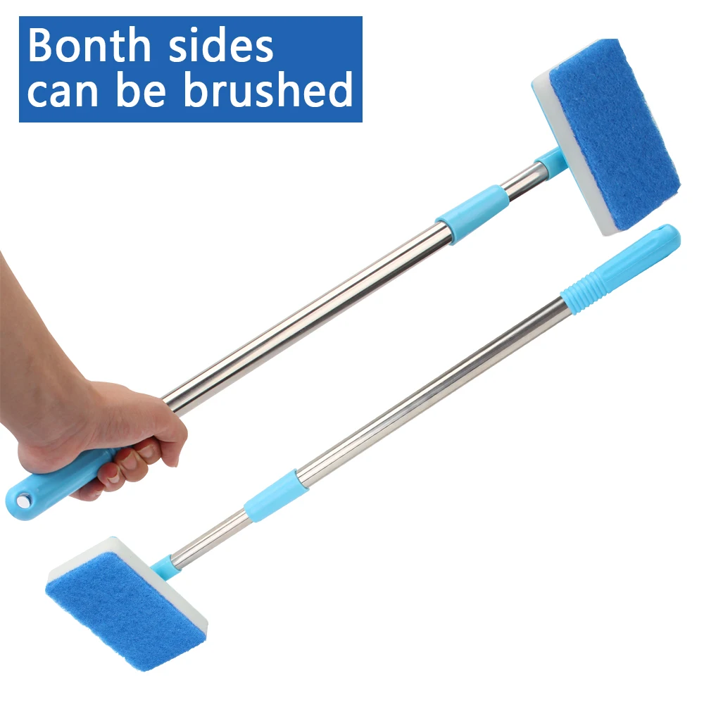 Cleaner Scrubber Double-Sided Sponge Cleaning Brush 180° adjustable Super Long Handle Aquarium Fish Tank Glass Window Algae