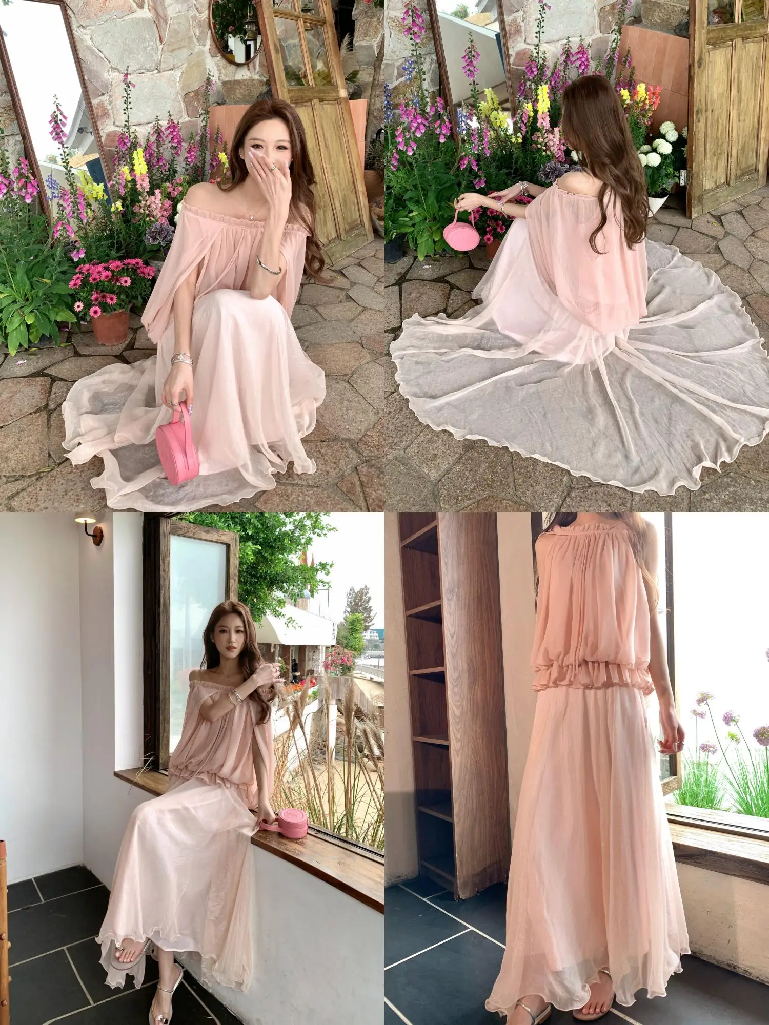 

Seven B Gentle Chiffon Long A-Line Skirt Half-length Summer Style Women's Skirt Breathable Comfortable Polyester Fiber Skirt