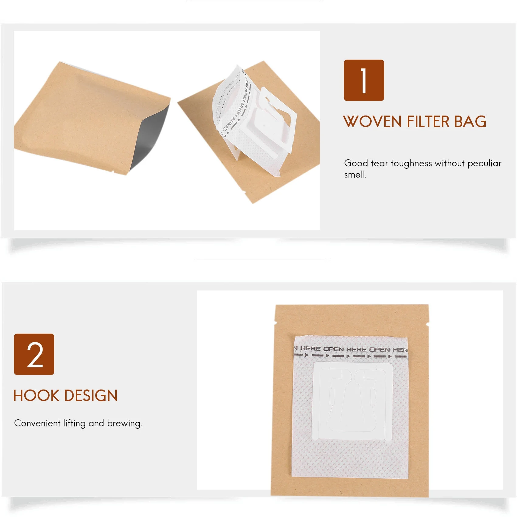 Juego de bolsas de filtro de café y bolsa de papel Kraft, herramientas de filtros de café por goteo portátiles para viaje y oficina, 100 unidades