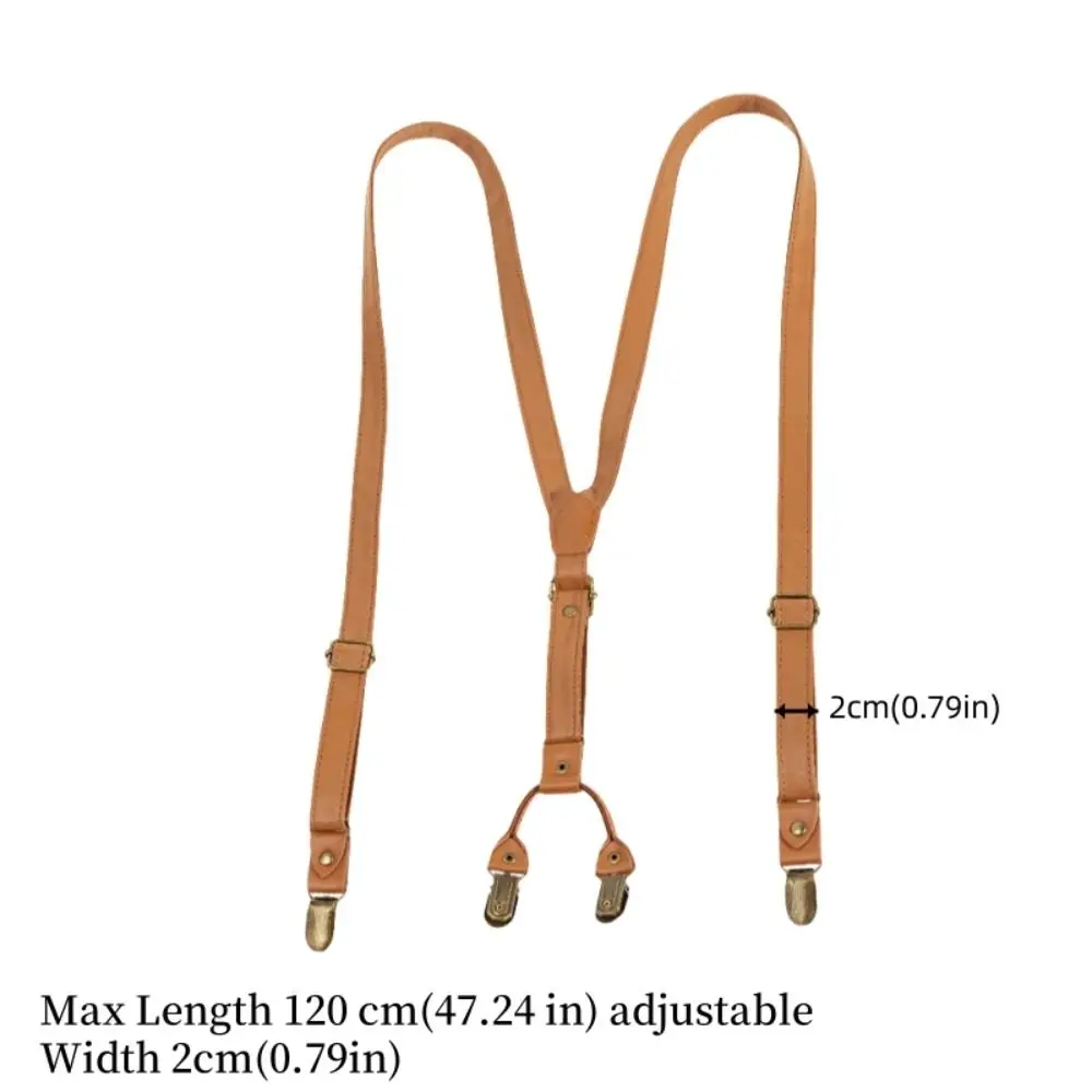 Fashion Suspender hitam pria, Suspender kulit Retro coklat Anti slip gaya Inggris klip Suspender Pria