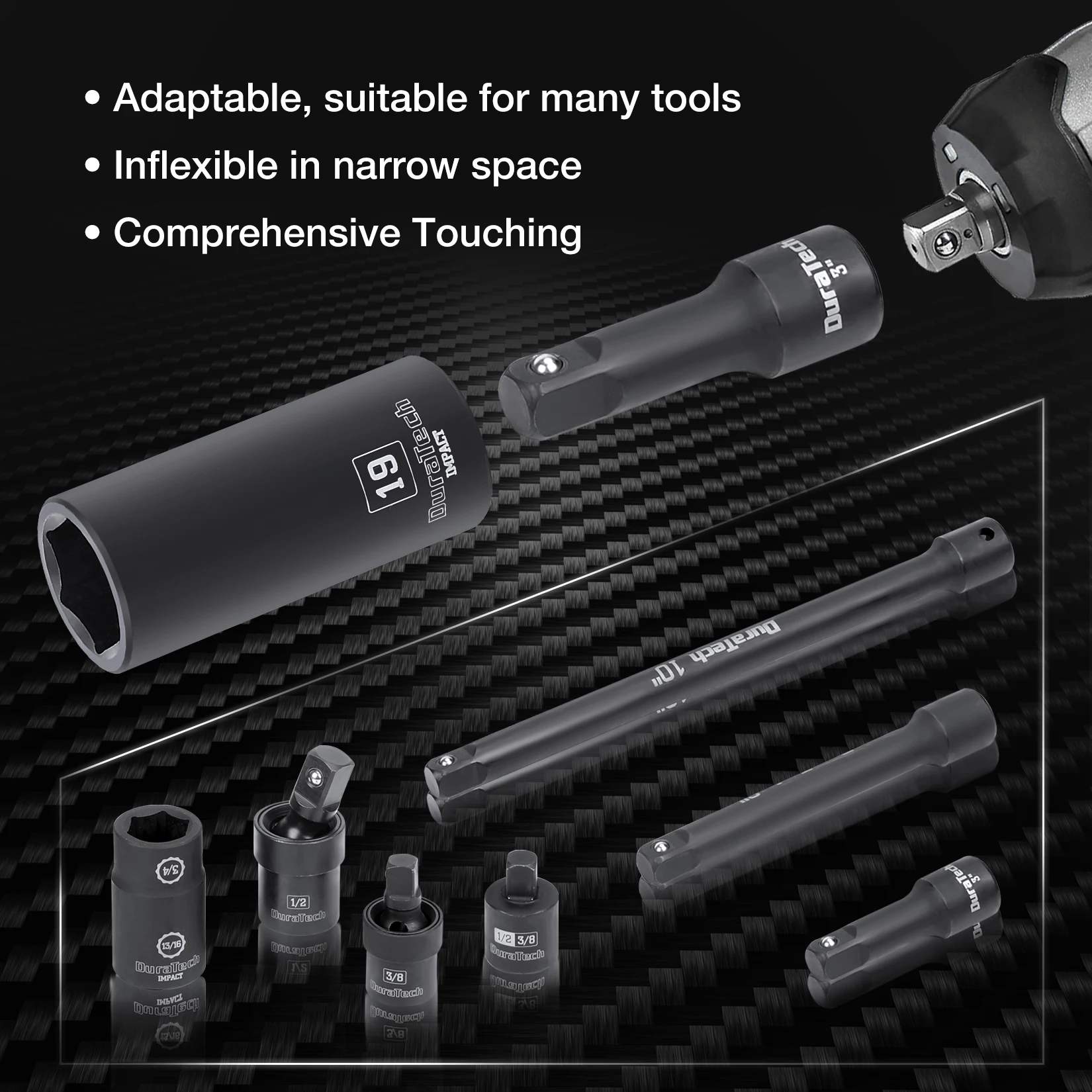 Duratech 55-teiliges Steckschlüssels atz, 1/2 ''& 6-Punkt-Schlagsteckdose, 7 Zubehör enthalten, 24 Standard-Schlags teck dosen und Dee