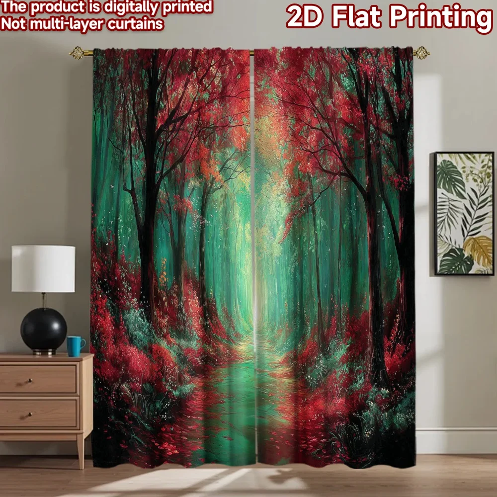 

2D flat printing 2pcs Curtain Enchanted Forest Path Sunlight Digital Printed Polyester Drapes Festive Wall Decor Use for Photo