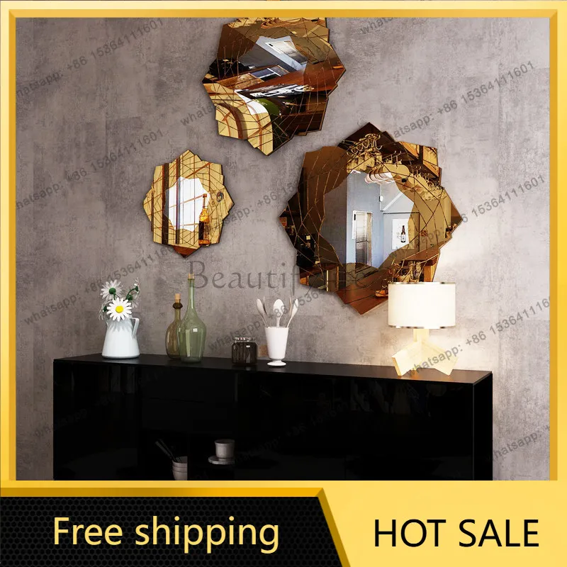 Zj. Horizontal hanging bathroom Nordic free fireplace full-length mirror wall-mounted special-shaped carving