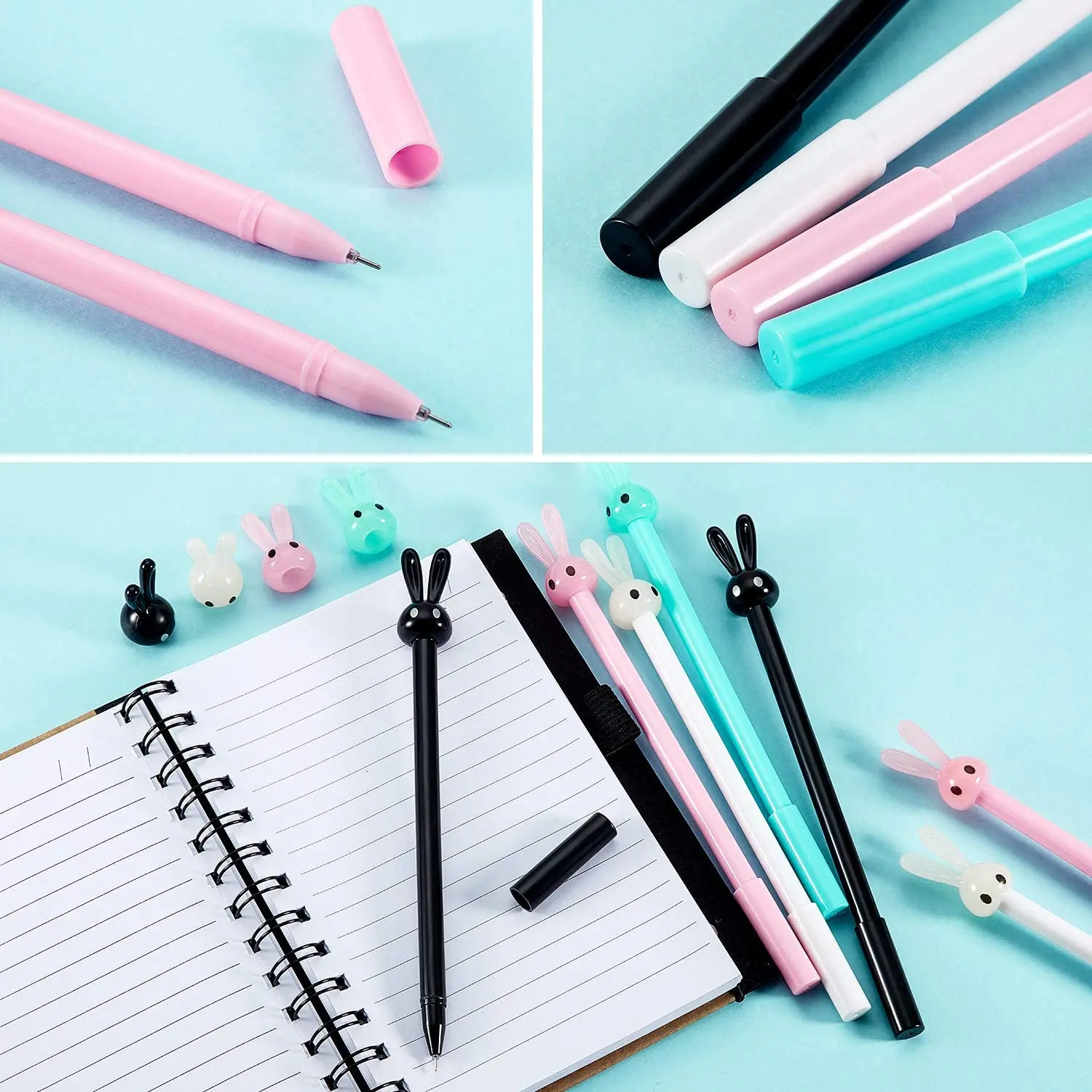 8 Pack Cute Bunny Rabbit Gel Ink Pens 0.38mm Black Ball Point Pens Creative Gifts for Office School Student Supplies