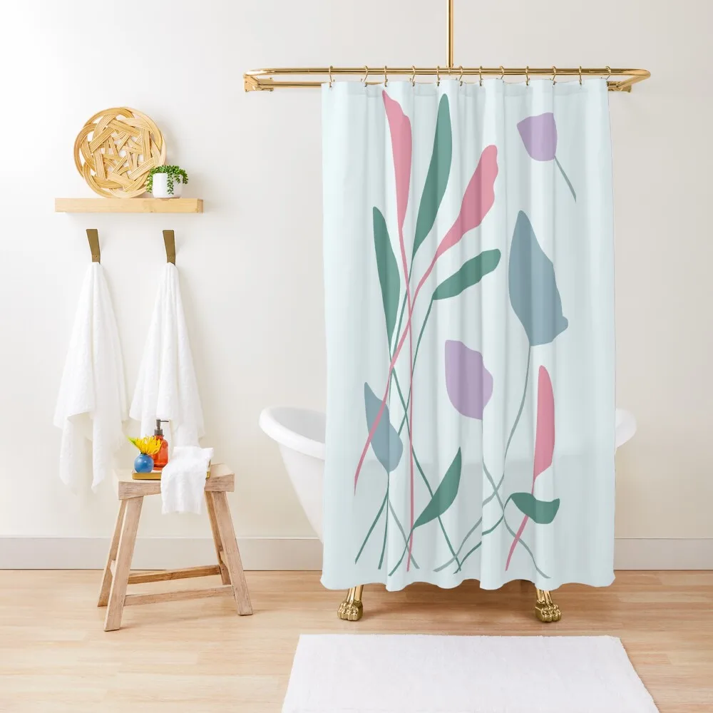 

Elegant 1980s vibe botanical print on light aqua Shower Curtain Shower Set For Bathroom Shower Bath Anime Curtain