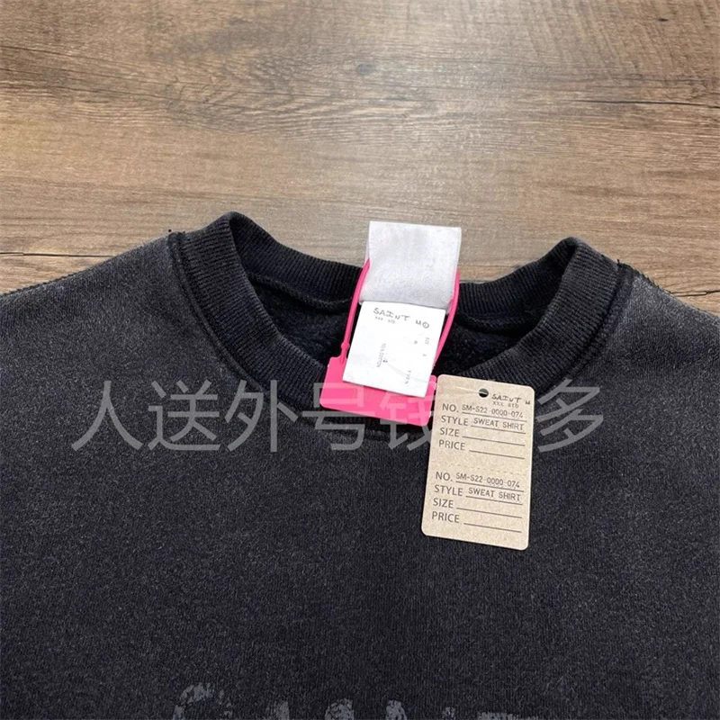 Oversized Saint Michael Black Hoodies Men Women Pure Cotton Casual Saint Logo Print Pullovers