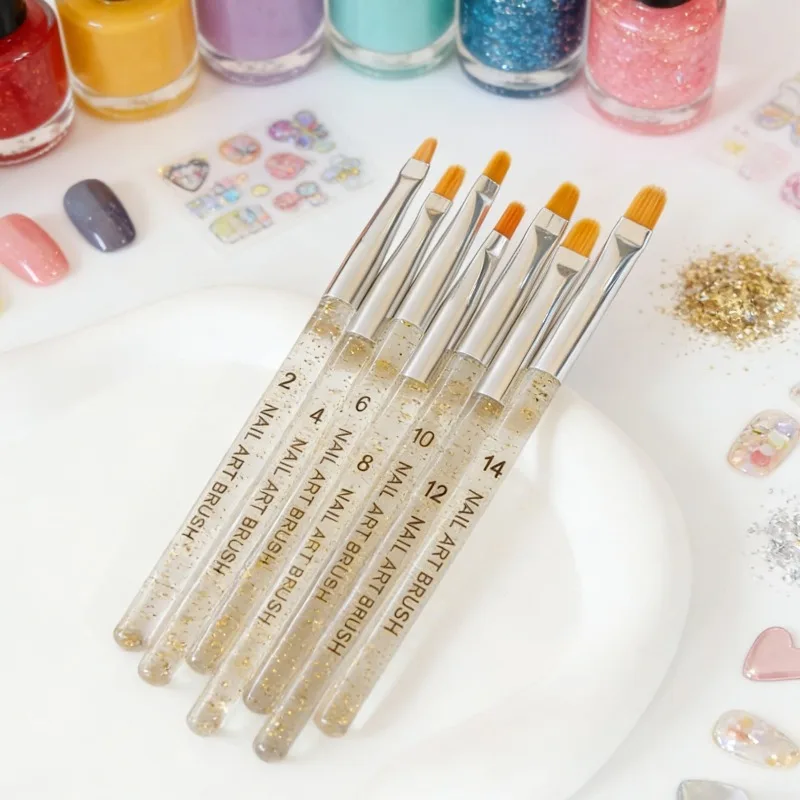 Set di pennelli per nail art in gel UV da 7 pezzi - Penne per extension e costruzioni in poliestere n. 2-14 - Strumenti professionali per nail art per estensione e pittura su gel