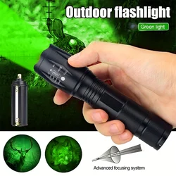 Powerful LED Flashlight Zoomable Adjustable Green Light for Night Hunting Fishing Camping Beekeeping