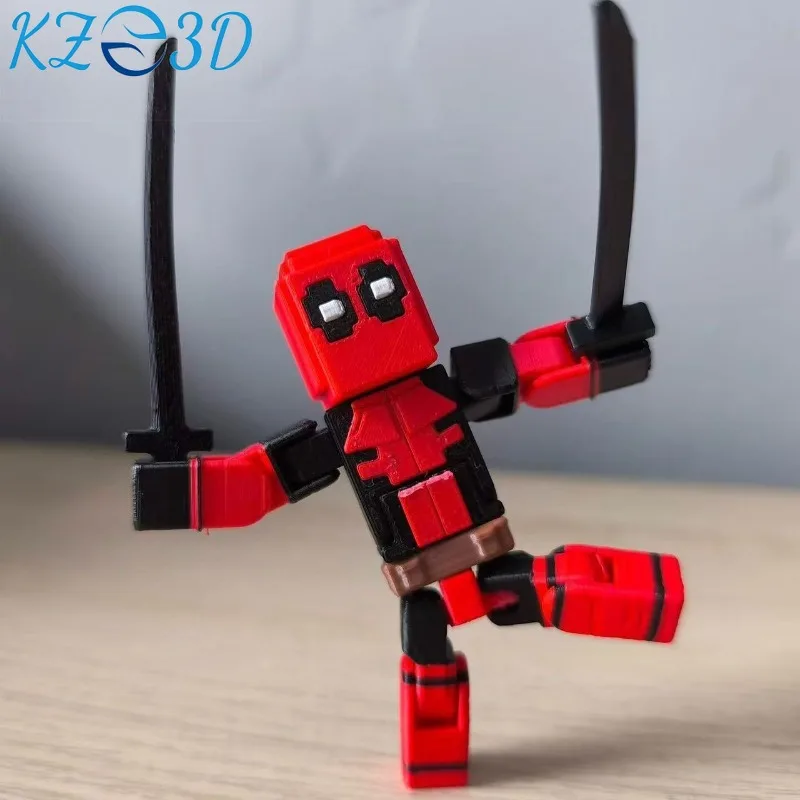 

3D Printed Multi-Joint Action Figure with Swords - Posable Red Hero Model, Adult Stress Relief Desk Decor Toy