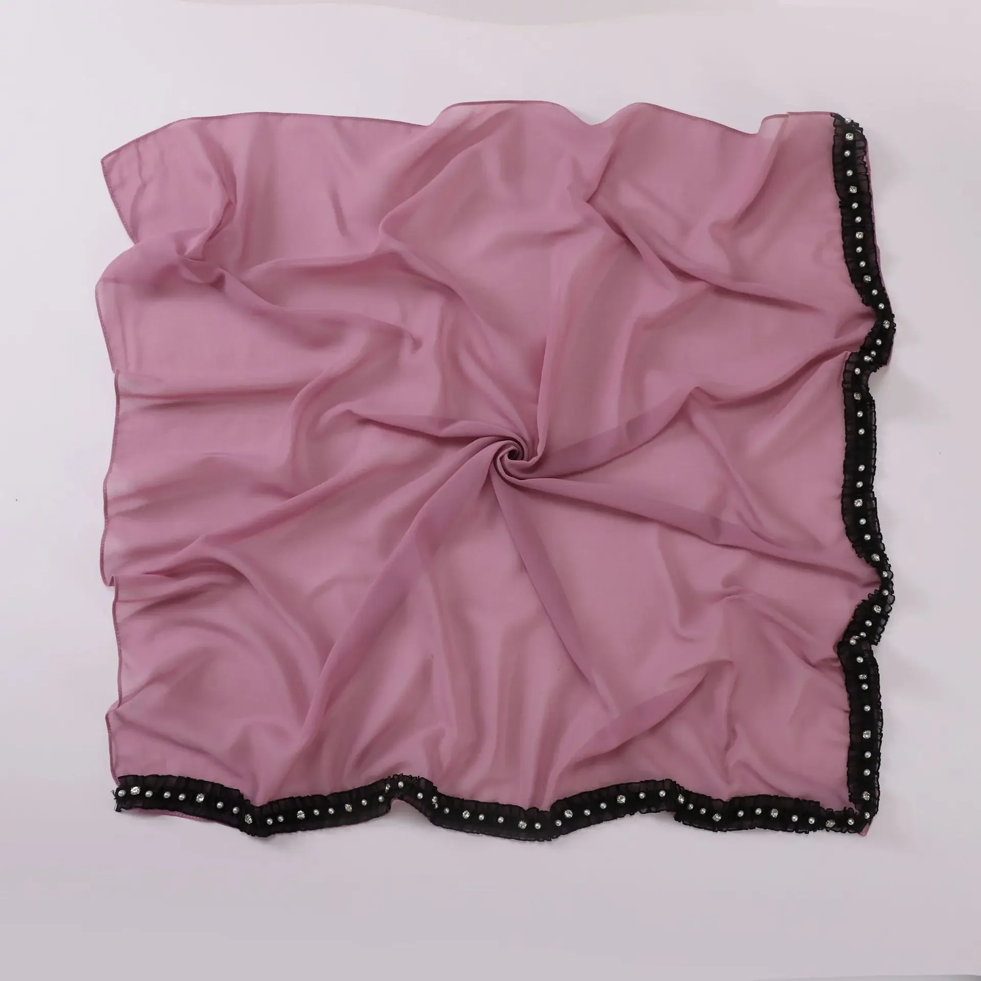 

Pearl Chiffon Square Scarf 90*90cm Turban Beaded Headscarf Women Muslim Hijab Bandanas Headband Bufanda Kerchief Turbante Mujer