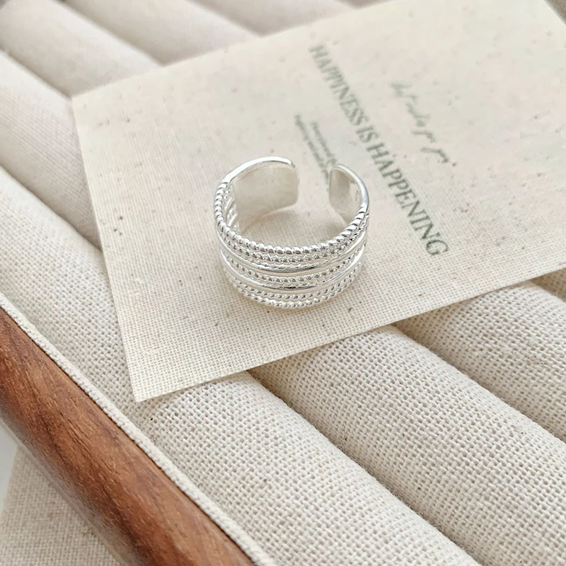 GANPUP Minimalistischer Silberfarbener Perlenring mit Verstellbarer Manschette für Damen, Modischer Neuer Ring, Schmuckgeschenk für Partys – Detail 5