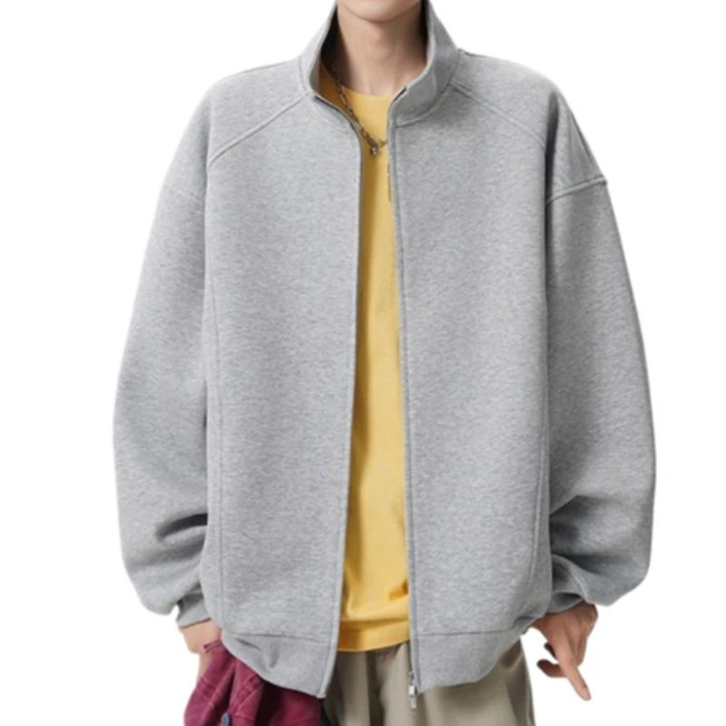 

Spring and Autumn New High Quality Simple Fashion Trendy Loose Leisure Versatile Sports Jacket Cardigan Round Neck Men's Coat