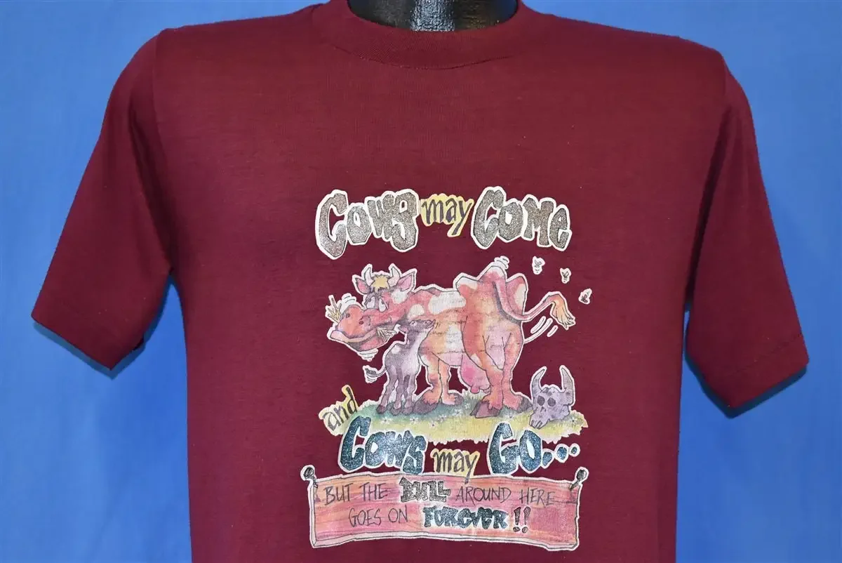 80s Cows May Come and Go But Bull Goes Forever Glitter Iron On Cartoon Funny T Shirt Medium