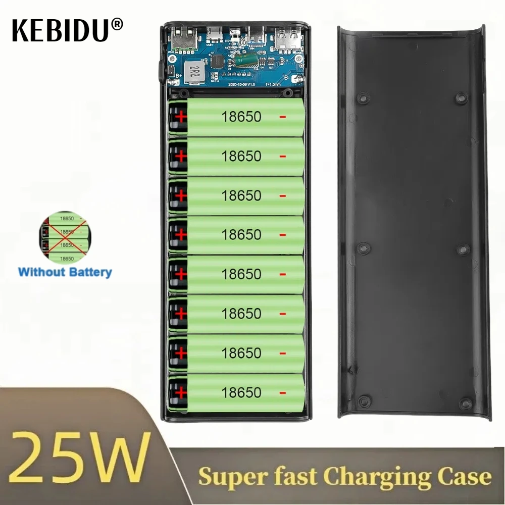 

8*18650 Power Bank Case 25W Fast Charging Dual USB Charge DIY Shell for iPhone Xiaomi Detachable 18650 Battery Storage Box